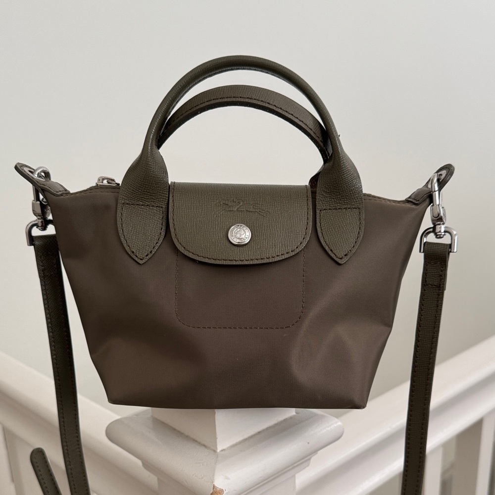 LongChamp Le Pliage XS Olive Green with strap